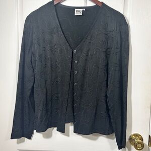 Johnny Was Collection Medium Embroidered Leaf Cardigan Blouse Black